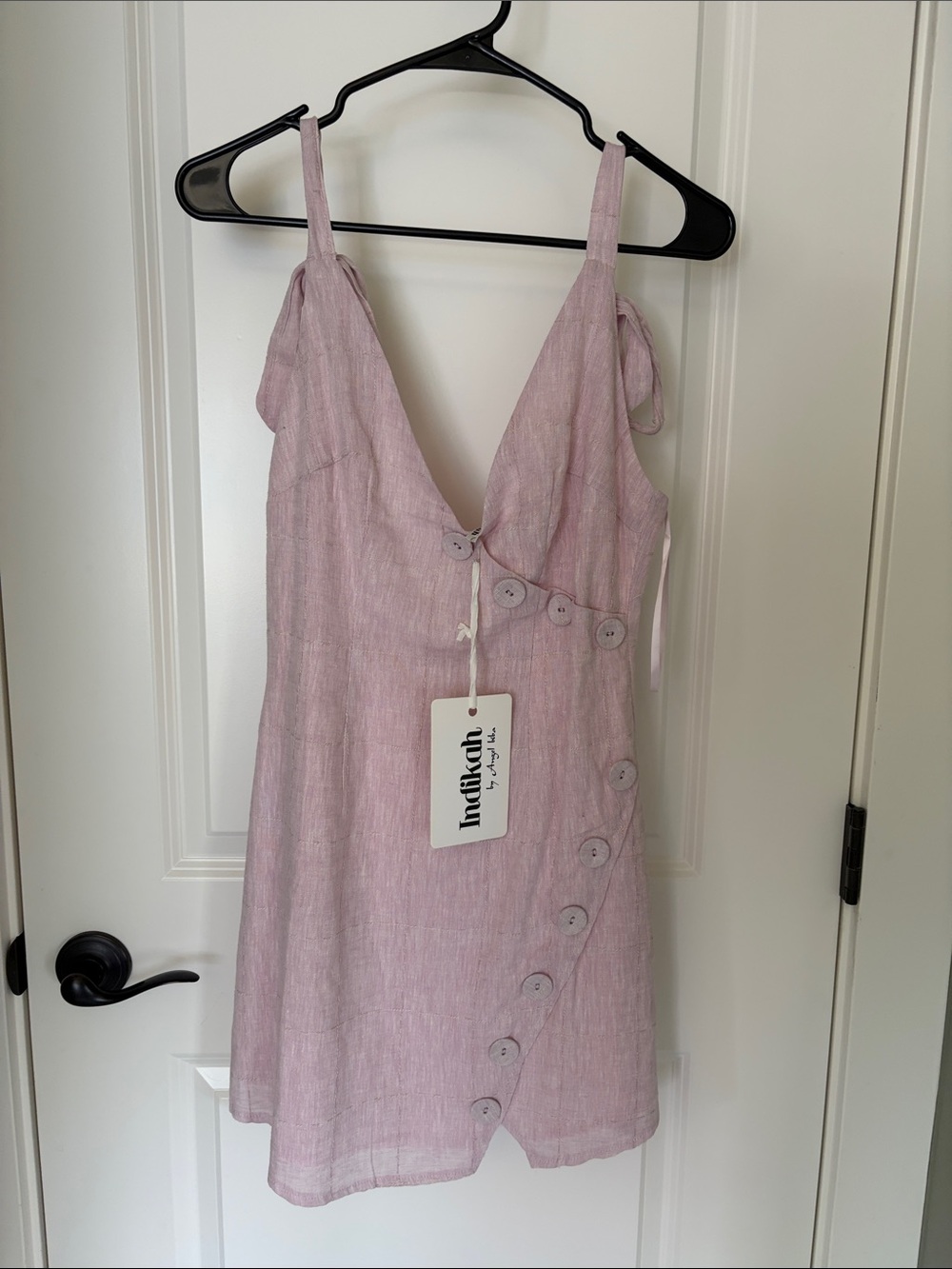 Indikah Pink Linen Blend Mini Dress